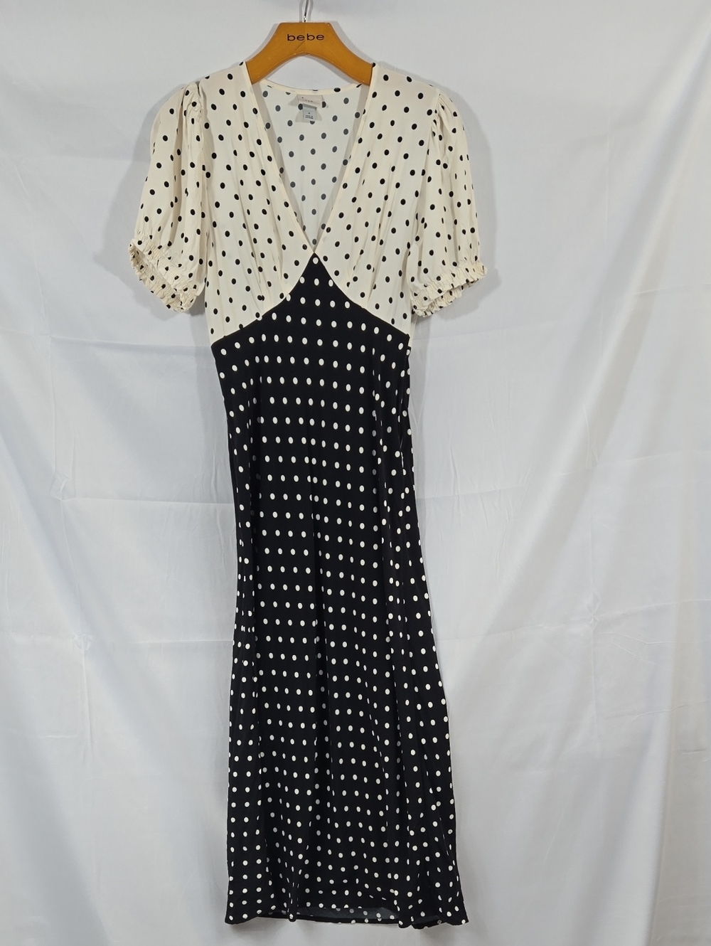 A NEW Day. Two-Tone Polka Dot V-Neck Maxi Dress in Black and Cream Small